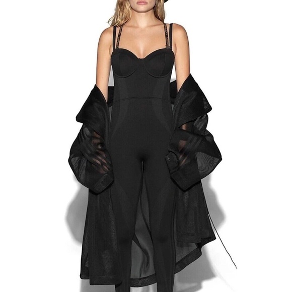 Adidas x Ivy Park Black Knit Jumpsuit XS Ribbed Corset Catsuit Logo Straps - Picture 2 of 11